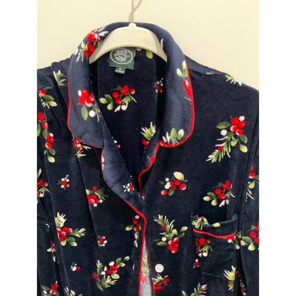 Laura Ashley Navy Floral Print Velour Pajama Shirt Nightgown Size M - Picture 2 of 4